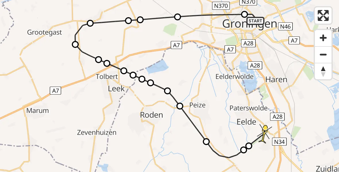 Routekaart van de vlucht: Lifeliner 4 naar Groningen Airport Eelde, Nieuwe Ebbingestraat