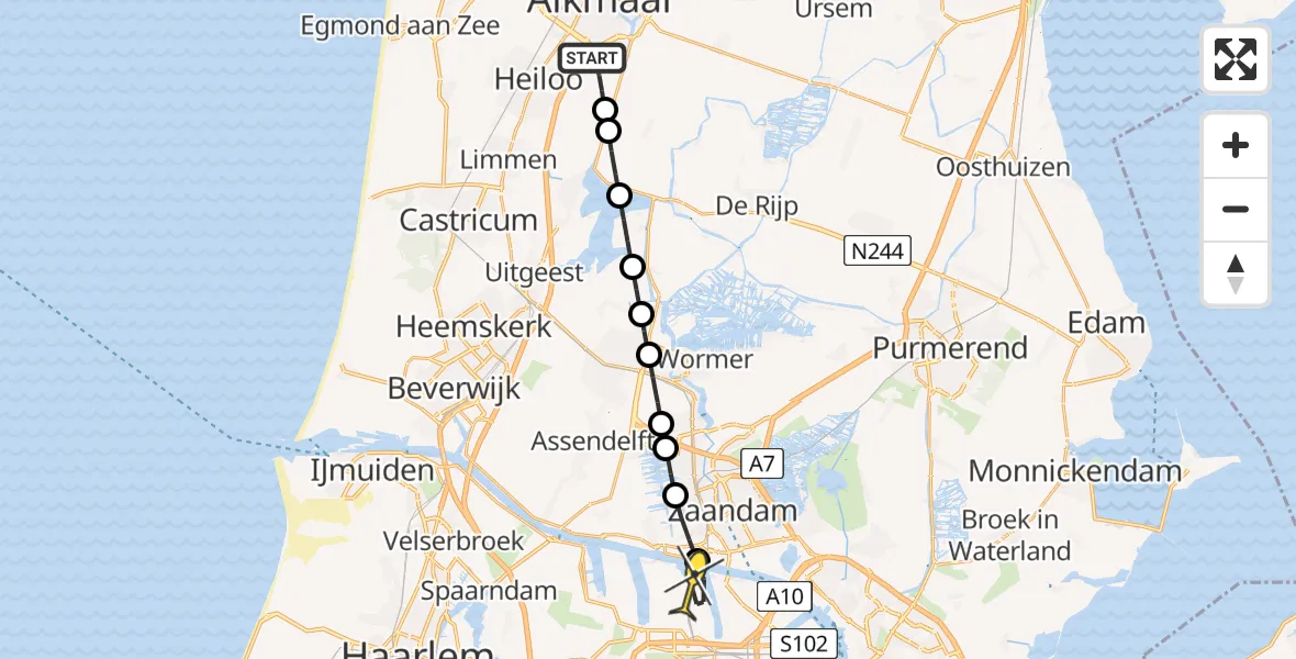 Routekaart van de vlucht: Lifeliner 1 naar Amsterdam Heliport, Boekel