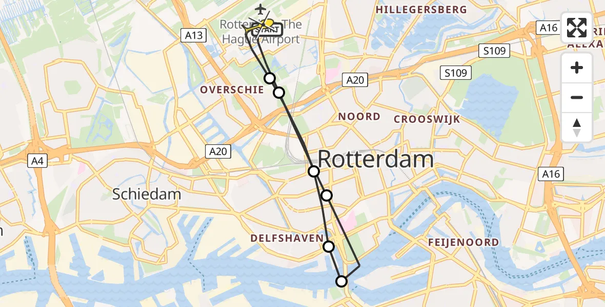 Routekaart van de vlucht: Lifeliner 2 naar Rotterdam The Hague Airport, Hertenheuvel