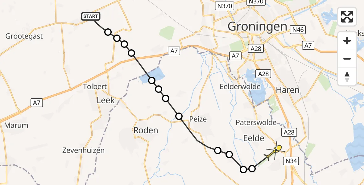 Routekaart van de vlucht: Lifeliner 4 naar Groningen Airport Eelde, Dijkstreek