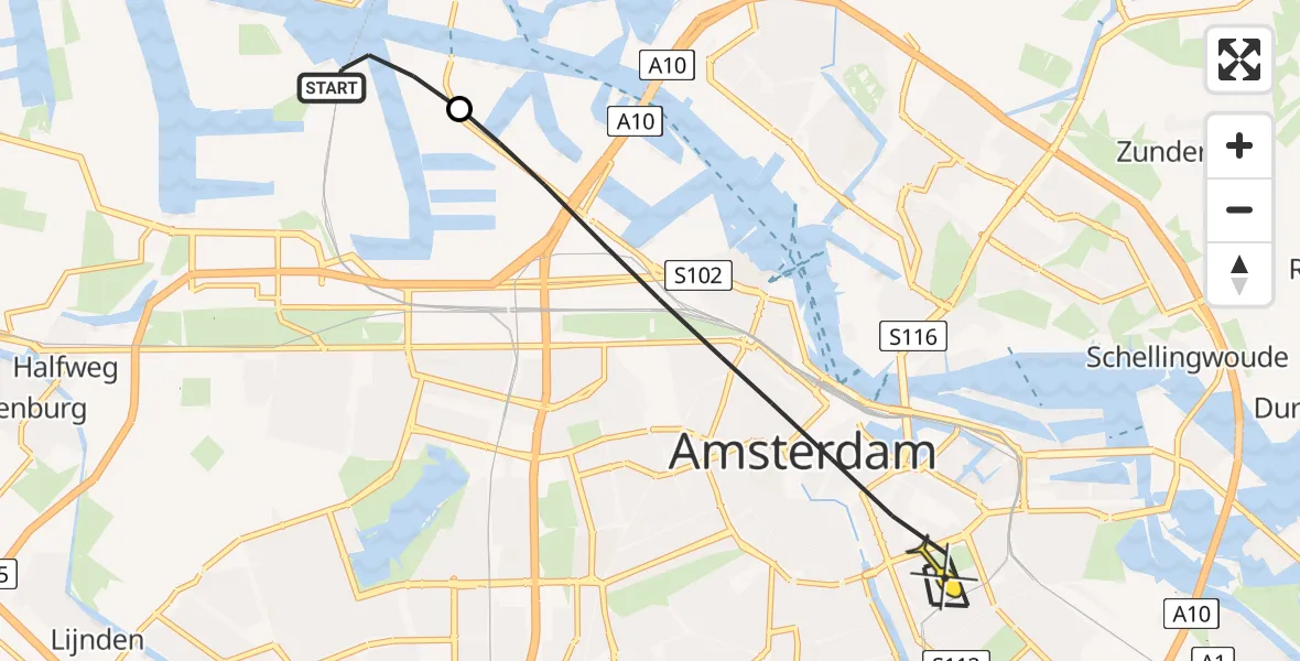 Routekaart van de vlucht: Lifeliner 1 naar Amsterdam, Westhavenweg