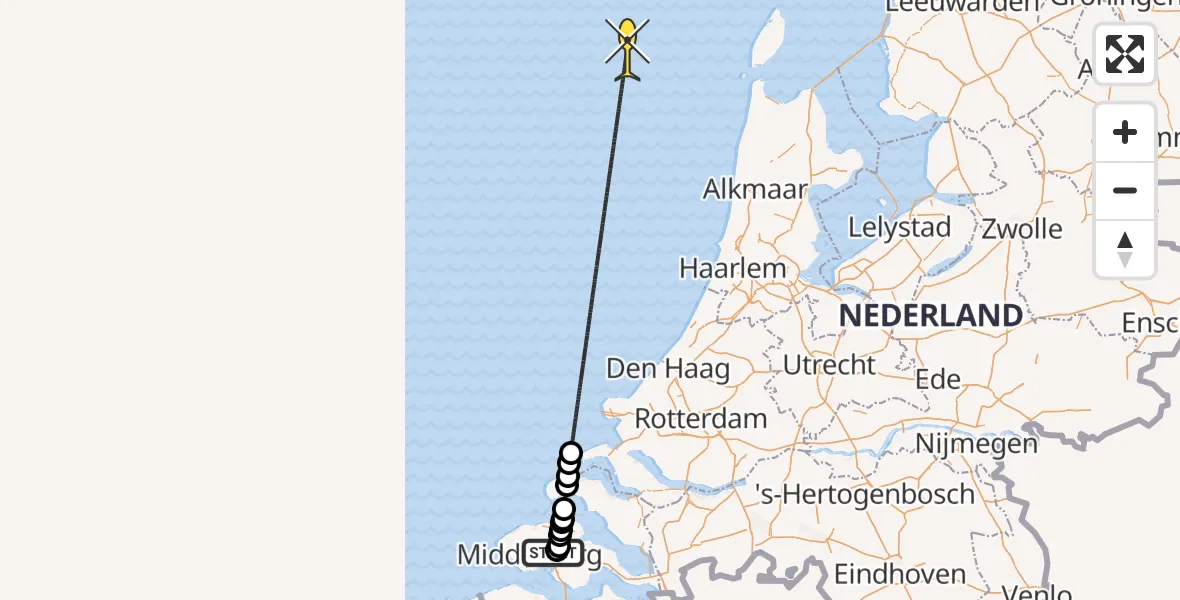 Routekaart van de vlucht: Kustwachthelikopter naar Meerkoetweg