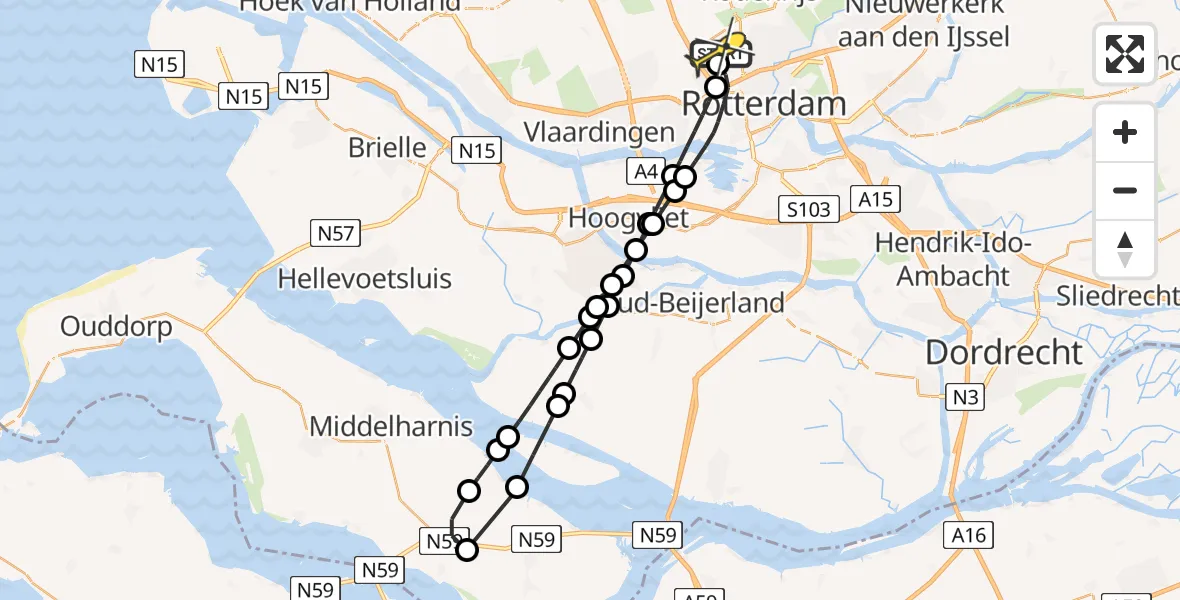 Routekaart van de vlucht: Lifeliner 2 naar Rotterdam The Hague Airport, Brandenburgbaan