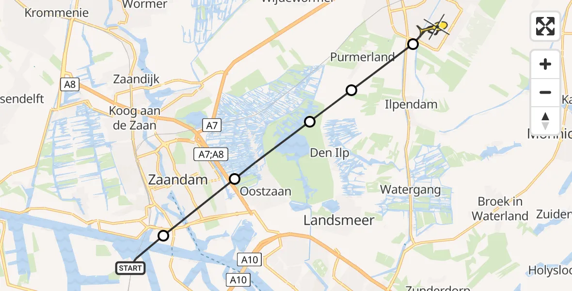 Routekaart van de vlucht: Lifeliner 1 naar Purmerend, Symon Spiersweg