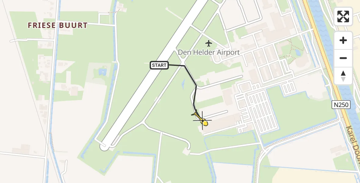 Vluchtroute Kustwachthelikopter van Vliegveld De Kooy naar Vliegveld De Kooy