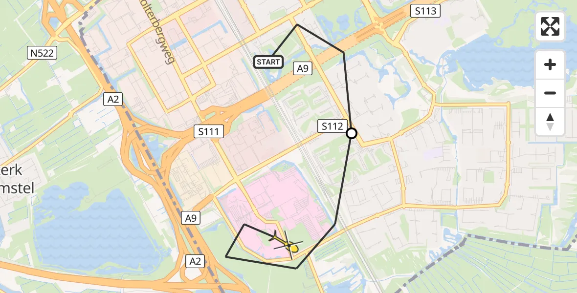 Routekaart van de vlucht: Lifeliner 1 naar Academisch Medisch Centrum (AMC), Meibergdreef