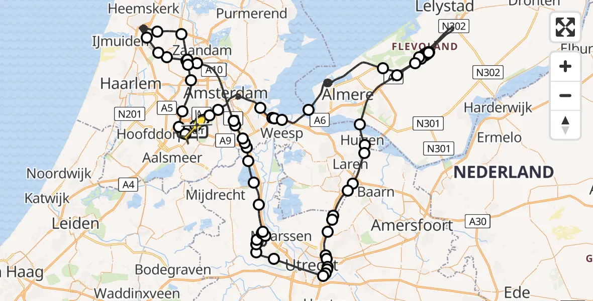 Routekaart van de vlucht: Politieheli naar Schiphol, Nieuwemeerdijk