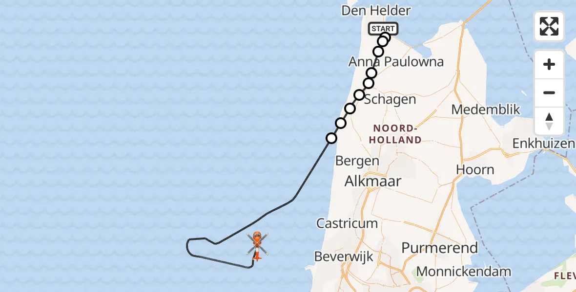 Vluchtroute Kustwachthelikopter Vliegveld De Kooy - , 09 februari 2025, 16:35