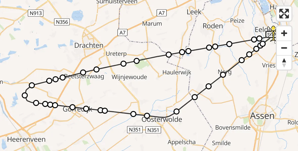 Routekaart van de vlucht: Lifeliner 4 naar Groningen Airport Eelde, Lugtenbergerweg