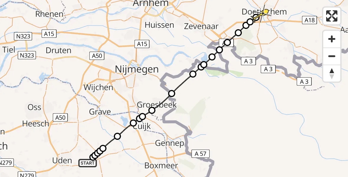 Routekaart van de vlucht: Lifeliner 3 naar Doetinchem, Zeelandsedijk