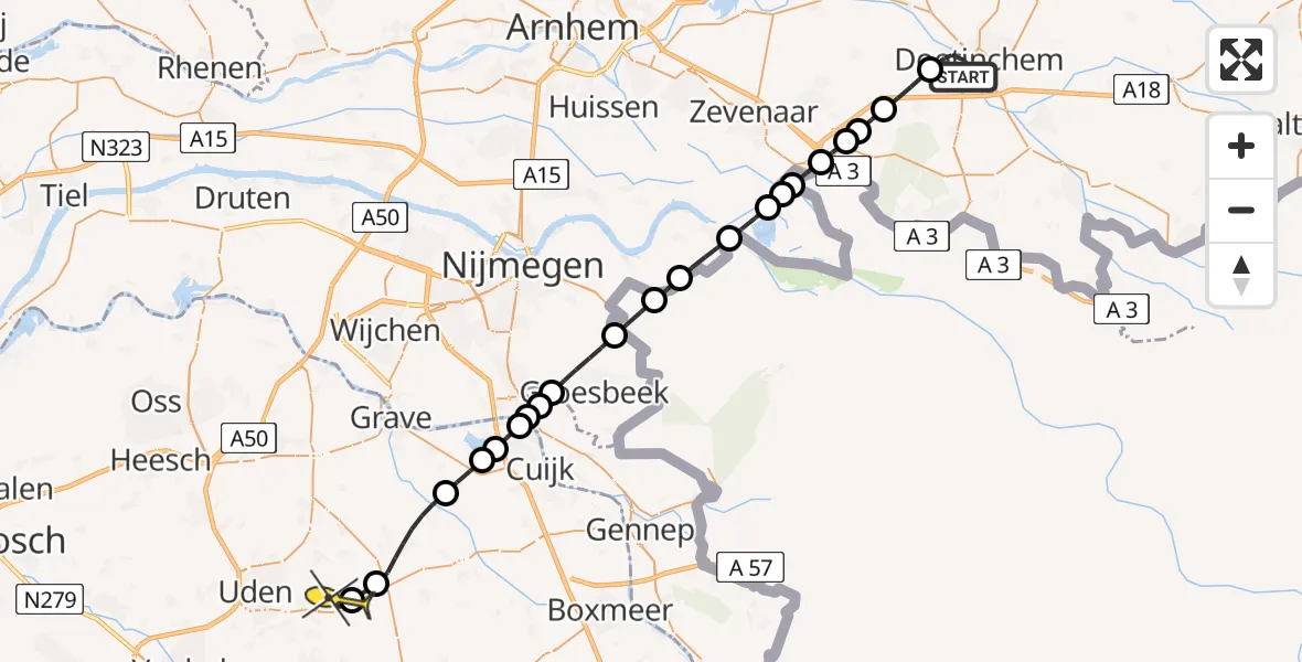 Routekaart van de vlucht: Lifeliner 3 naar Vliegbasis Volkel, Mercuriusstraat