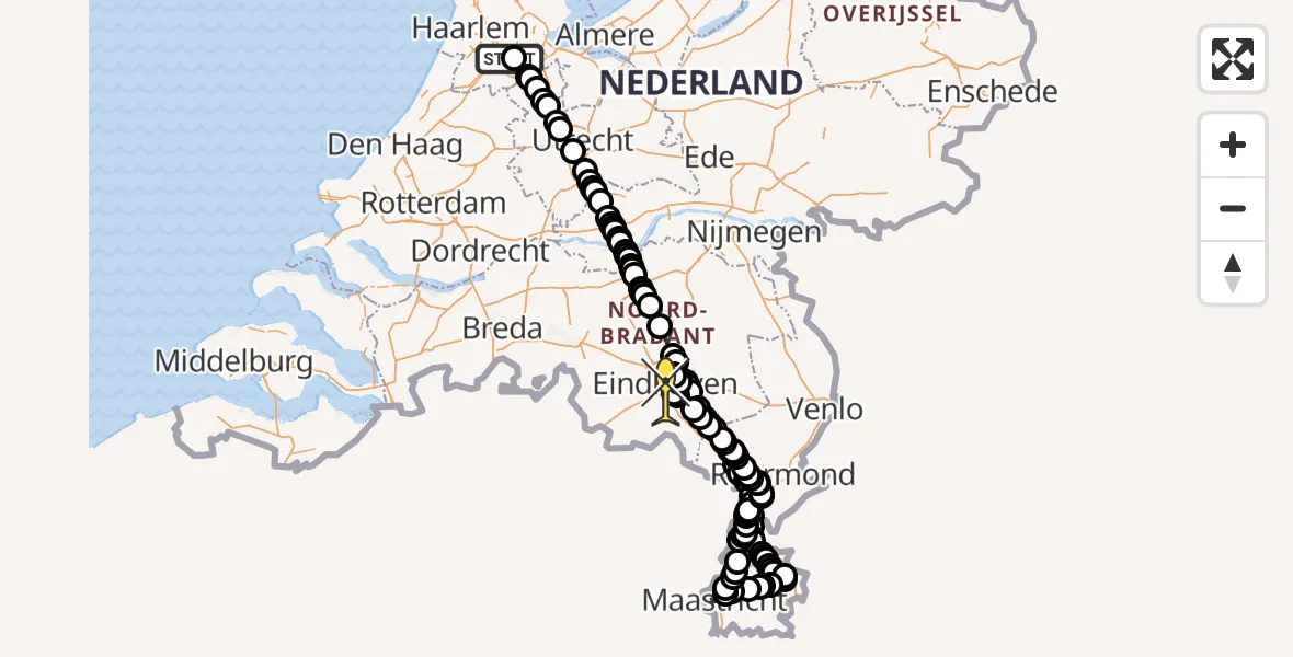 Routekaart van de vlucht: Politiehelikopter naar Eindhoven, Schipholweg