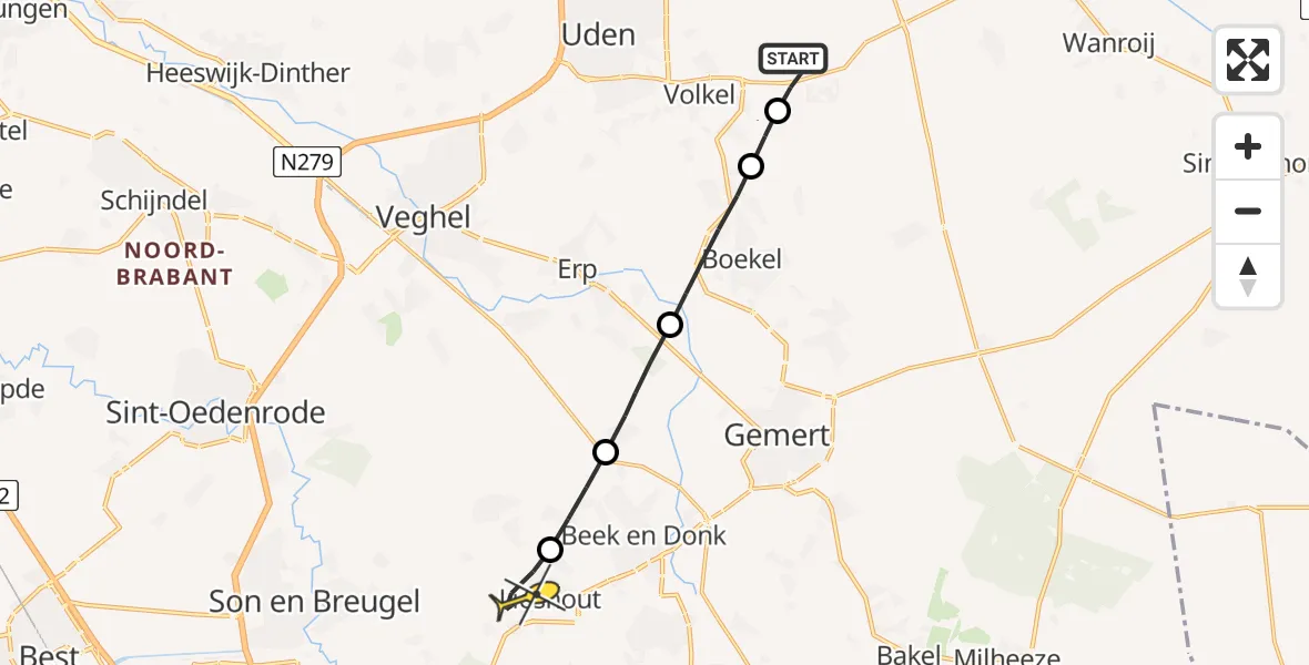 Routekaart van de vlucht: Lifeliner 3 naar Lieshout, Rouwstraat