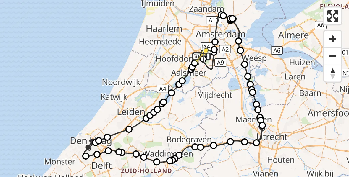 Routekaart van de vlucht: Politieheli naar Schiphol, Aalsmeer