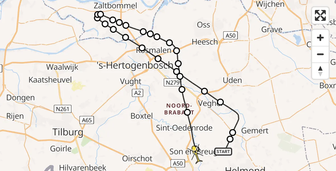 Routekaart van de vlucht: Lifeliner 3 naar Son en Breugel, Beemdkant