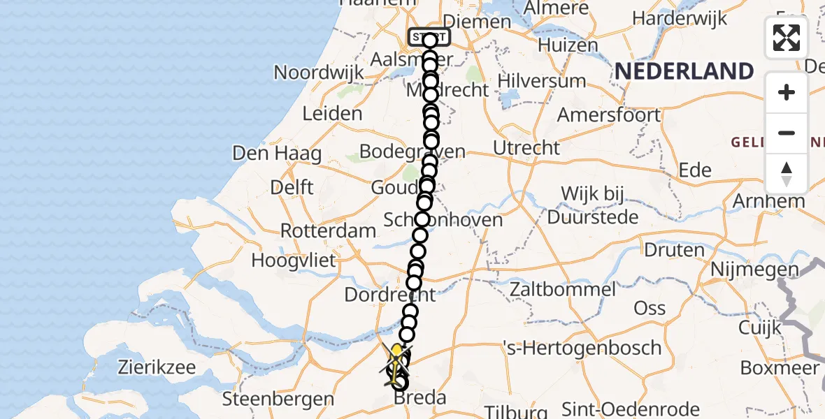 Routekaart van de vlucht: Politiehelikopter naar Terheijden, Loevesteinse Randweg