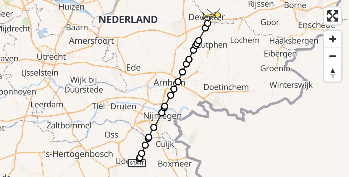 Routekaart van de vlucht: Lifeliner 3 naar Deventer, Zeelandsedijk