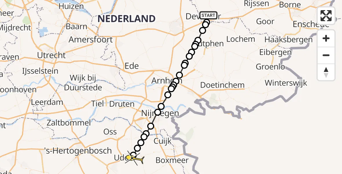 Routekaart van de vlucht: Lifeliner 3 naar Vliegbasis Volkel, Essenstraat