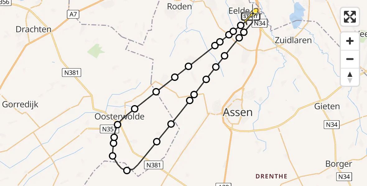 Routekaart van de vlucht: Lifeliner 4 naar Groningen Airport Eelde, Burgemeester J.G. Legroweg