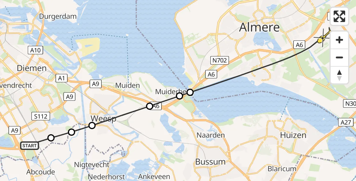 Routekaart van de vlucht: Lifeliner 1 naar Almere, Nobellaan