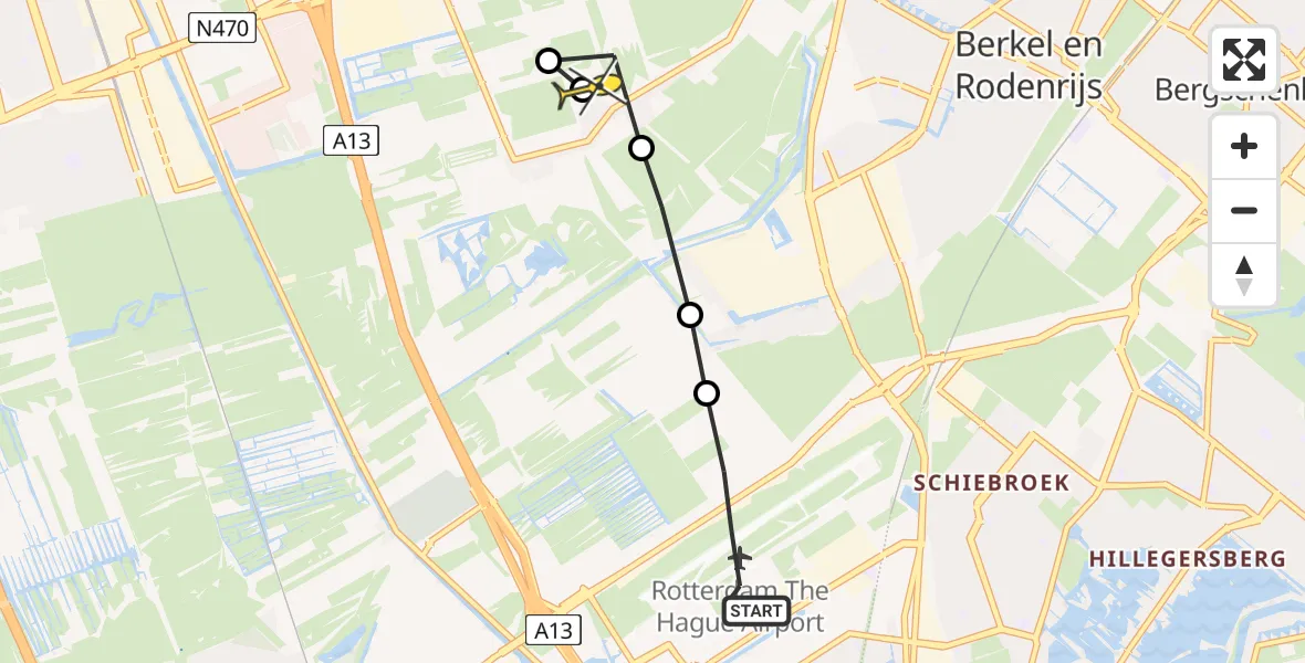 Routekaart van de vlucht: Lifeliner 2 naar Pijnacker, A16 Rotterdam