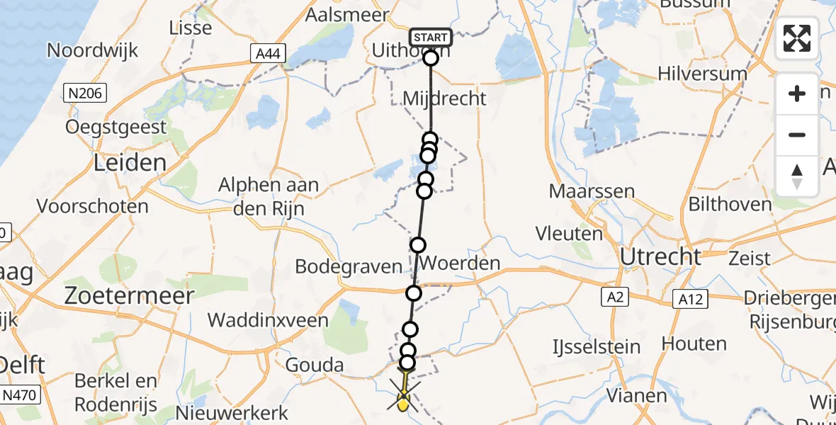 Routekaart van de vlucht: Politiehelikopter naar Vlist, Ringdijk 1e Bedijking