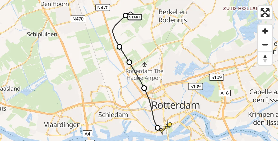 Routekaart van de vlucht: Lifeliner 2 naar Erasmus MC, Zuideindsepad