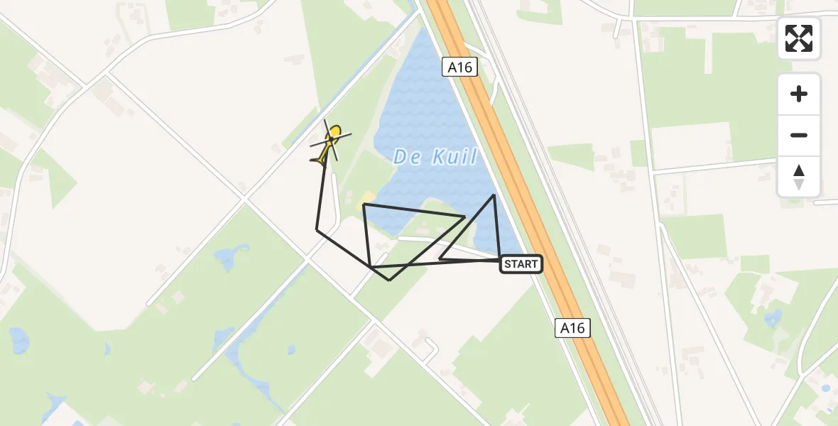 Routekaart van de vlucht: Politiehelikopter naar Prinsenbeek, Randweg