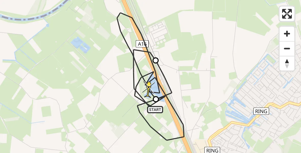 Routekaart van de vlucht: Politiehelikopter naar Prinsenbeek, De Kuil