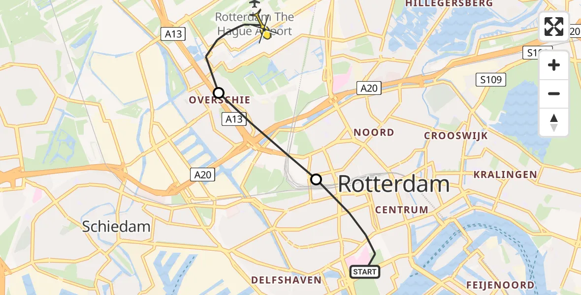 Routekaart van de vlucht: Lifeliner 2 naar Rotterdam The Hague Airport, 1e Middellandstraat