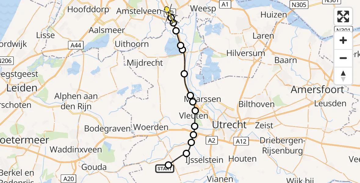 Routekaart van de vlucht: Politiehelikopter naar Ouderkerk aan de Amstel, Het Beloken Land