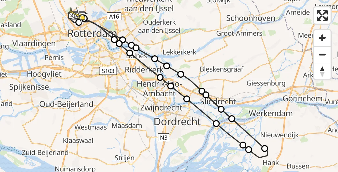 Routekaart van de vlucht: Lifeliner 2 naar Rotterdam The Hague Airport, Van der Duijn van Maasdamweg