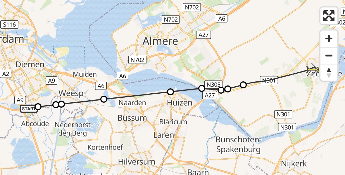 Routekaart van de vlucht: Lifeliner 1 naar Zeewolde, Snelleveldstraat