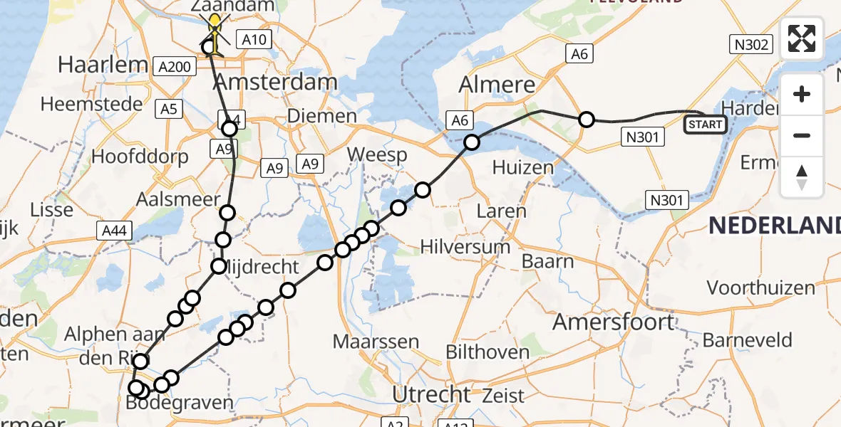 Routekaart van de vlucht: Lifeliner 1 naar Amsterdam Heliport, Westhove