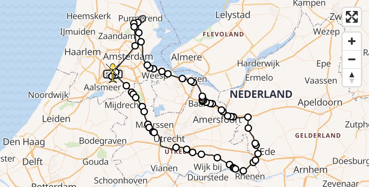 Routekaart van de vlucht: Politieheli naar Schiphol, Kraayveldstraat