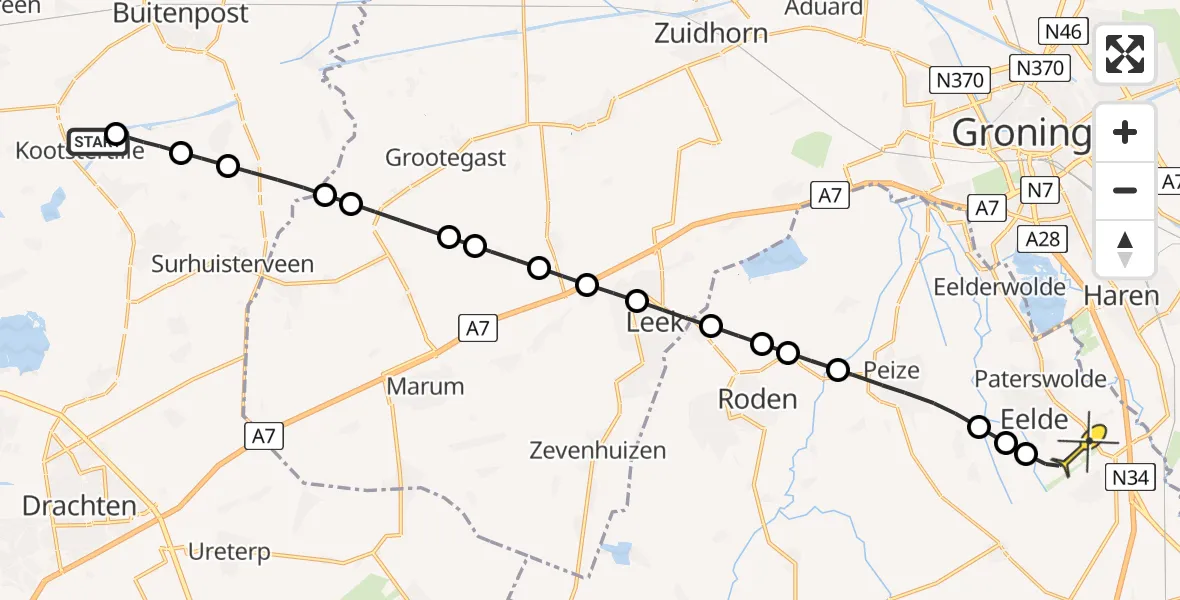 Routekaart van de vlucht: Lifeliner 4 naar Groningen Airport Eelde, Hamsterfeart