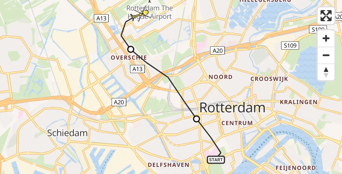 Routekaart van de vlucht: Lifeliner 2 naar Rotterdam The Hague Airport, Henegouwerplein