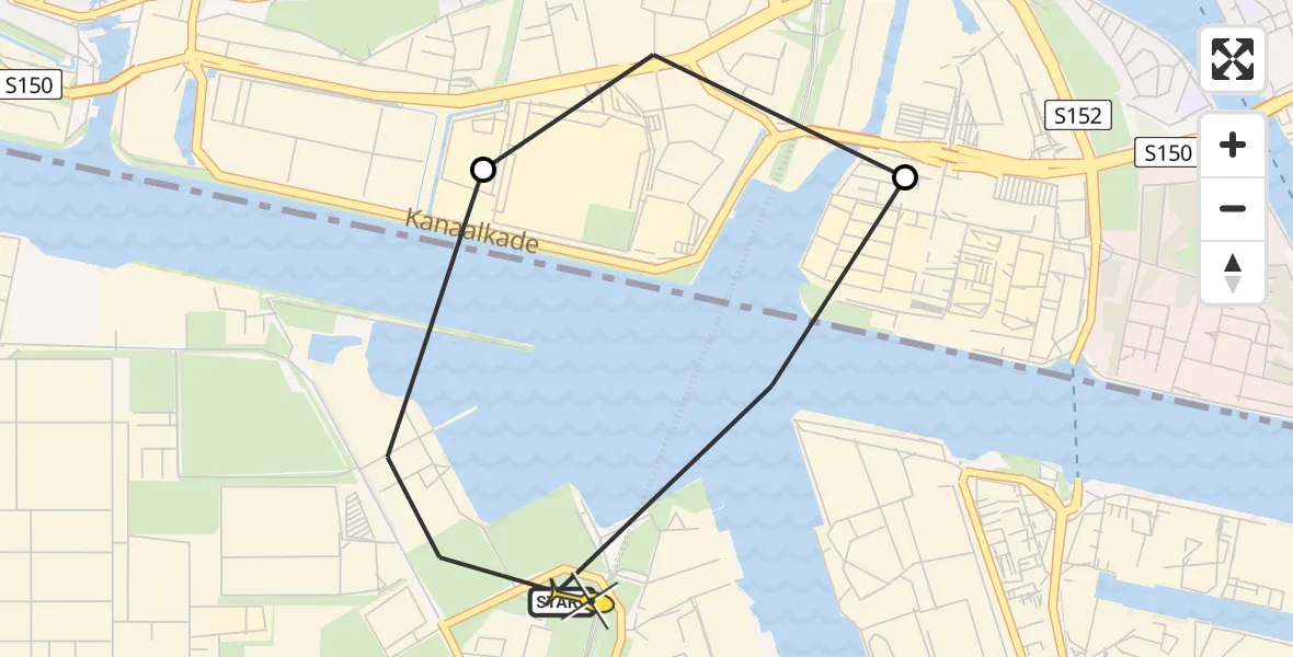 Routekaart van de vlucht: Lifeliner 1 naar Amsterdam Heliport, Cornelis Bruijnzeelweg