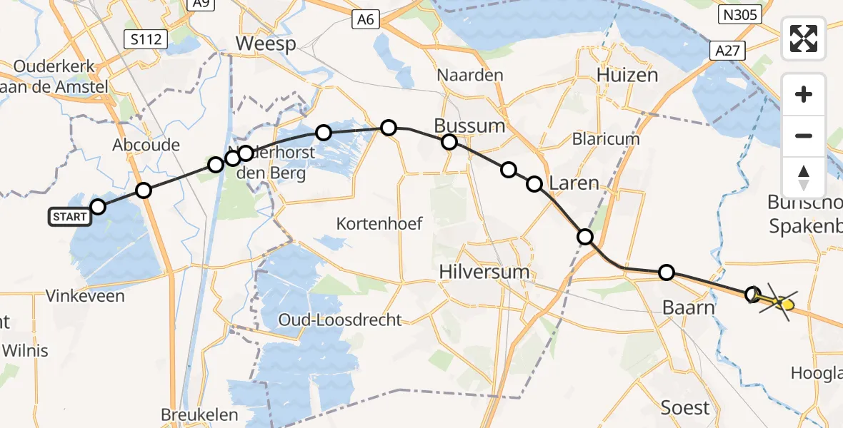 Routekaart van de vlucht: Politieheli naar Bunschoten-Spakenburg, Winkeldijk