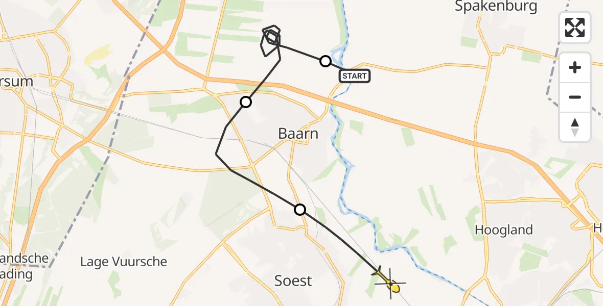 Routekaart van de vlucht: Politiehelikopter naar Soest, Zuid Ervenweg