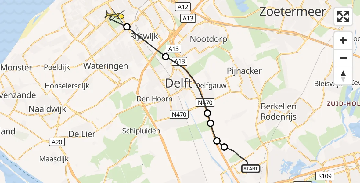 Routekaart van de vlucht: Lifeliner 2 naar Den Haag, Brandenburgbaan