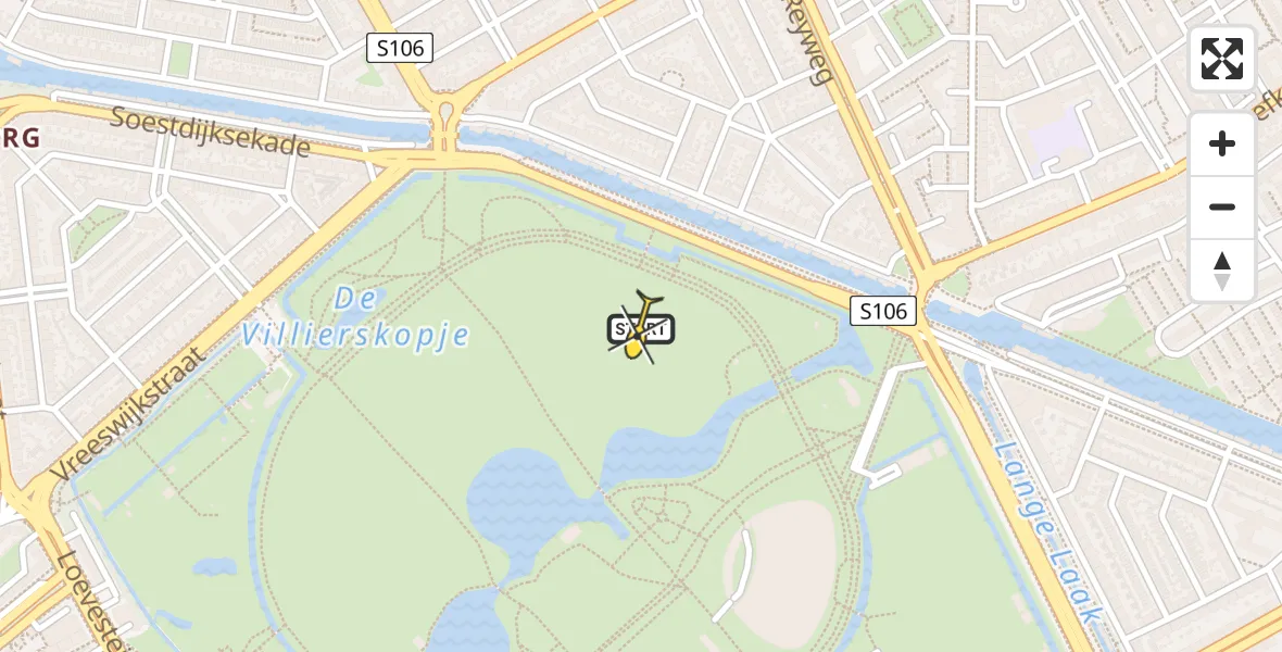 Routekaart van de vlucht: Lifeliner 2 naar Den Haag, Speelweide