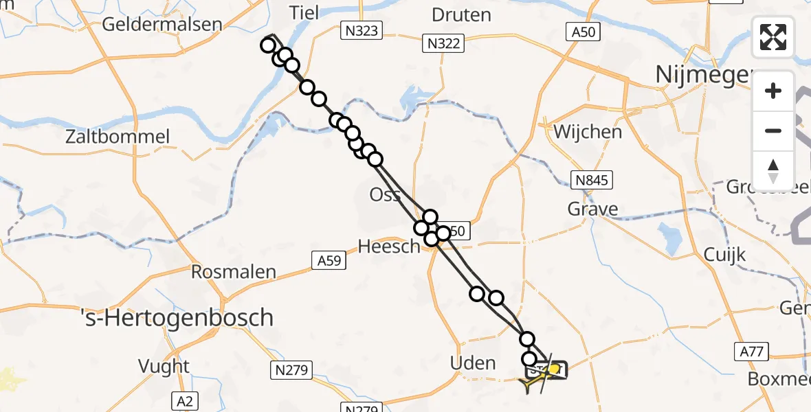 Routekaart van de vlucht: Lifeliner 3 naar Vliegbasis Volkel, Millsebaan