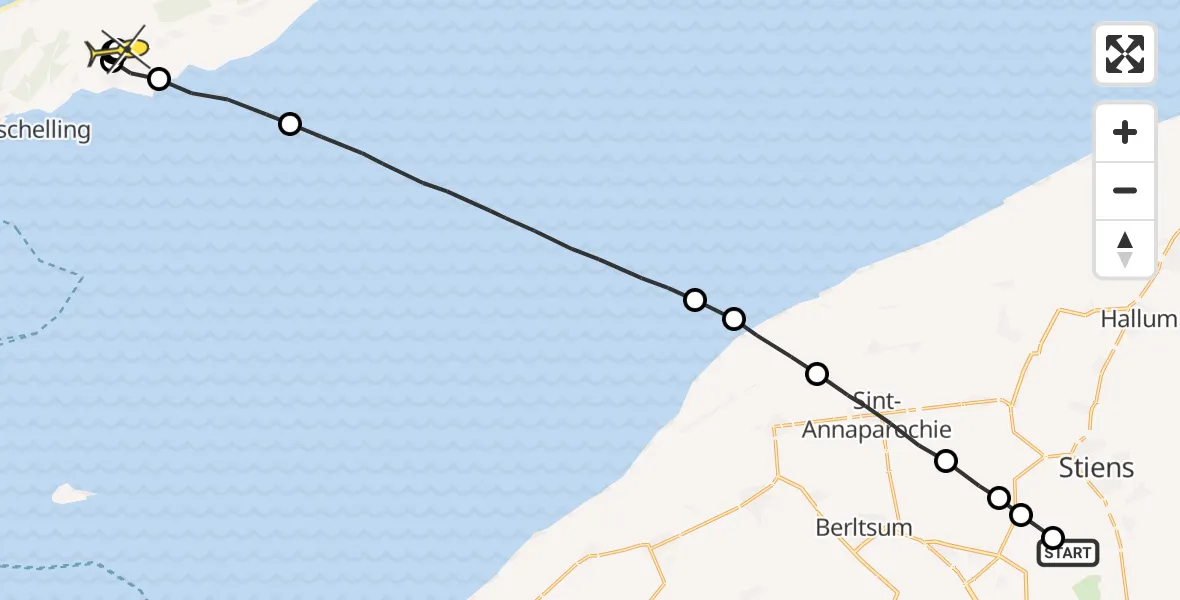 Routekaart van de vlucht: Ambulanceheli naar Midsland, Middelseewei