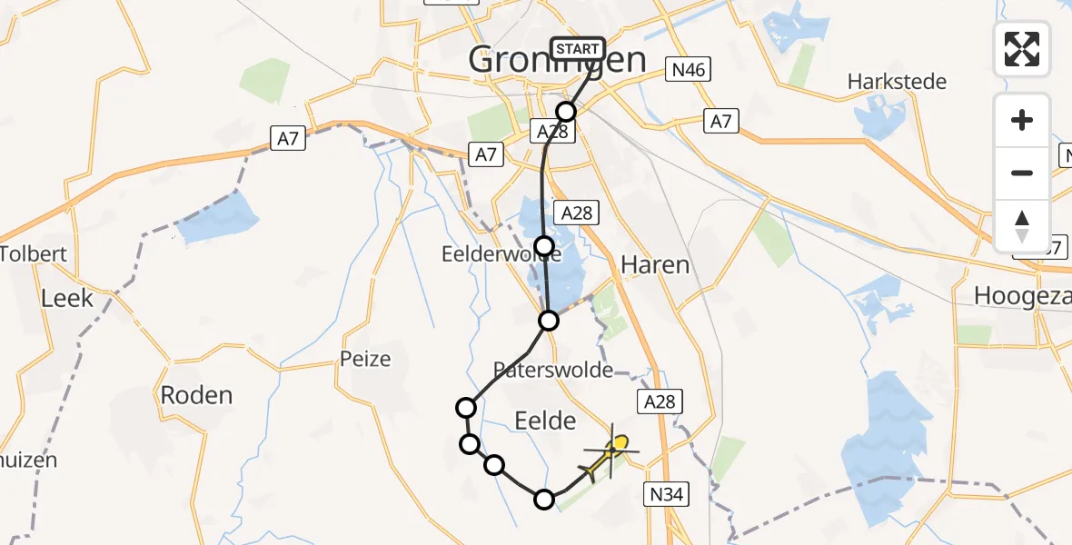 Routekaart van de vlucht: Lifeliner 4 naar Groningen Airport Eelde, Oostersingel