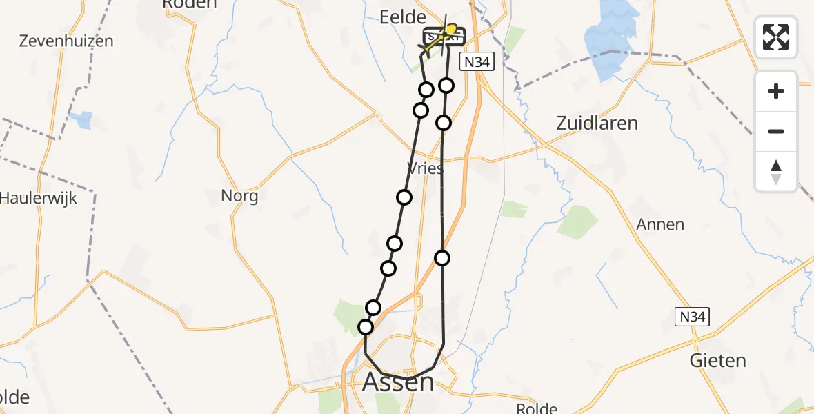 Routekaart van de vlucht: Lifeliner 4 naar Groningen Airport Eelde, Gelmarusstraat