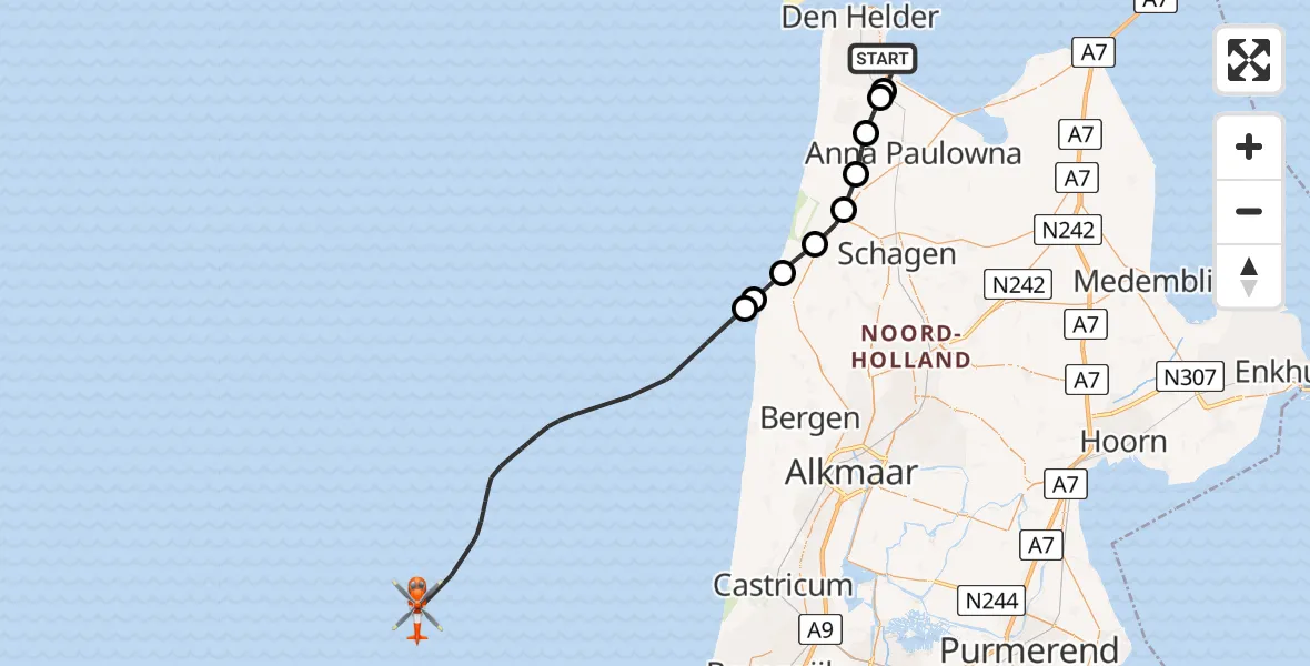 Vluchtroute Kustwachthelikopter Vliegveld De Kooy - , 11 februari 2025, 07:44