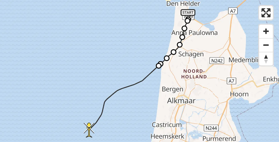 Routekaart van de vlucht: Kustwachthelikopter naar Milieupark Oost