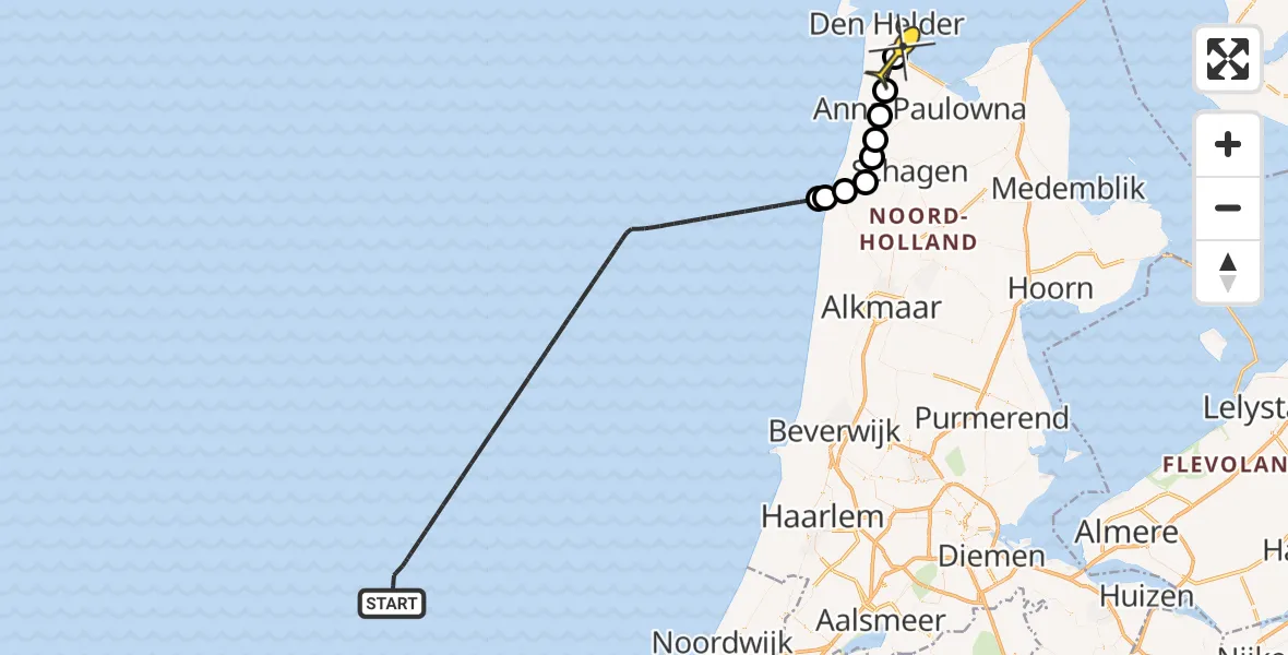 Vluchtroute Kustwachthelikopter van  naar Vliegveld De Kooy