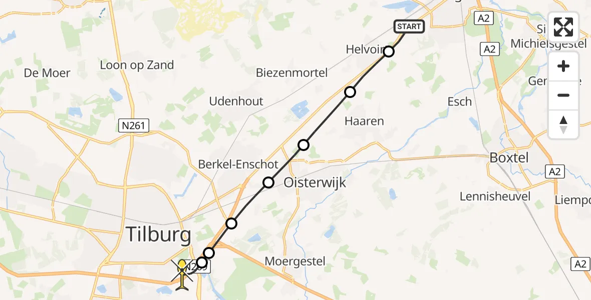 Routekaart van de vlucht: Lifeliner 3 naar Tilburg, Rijksweg